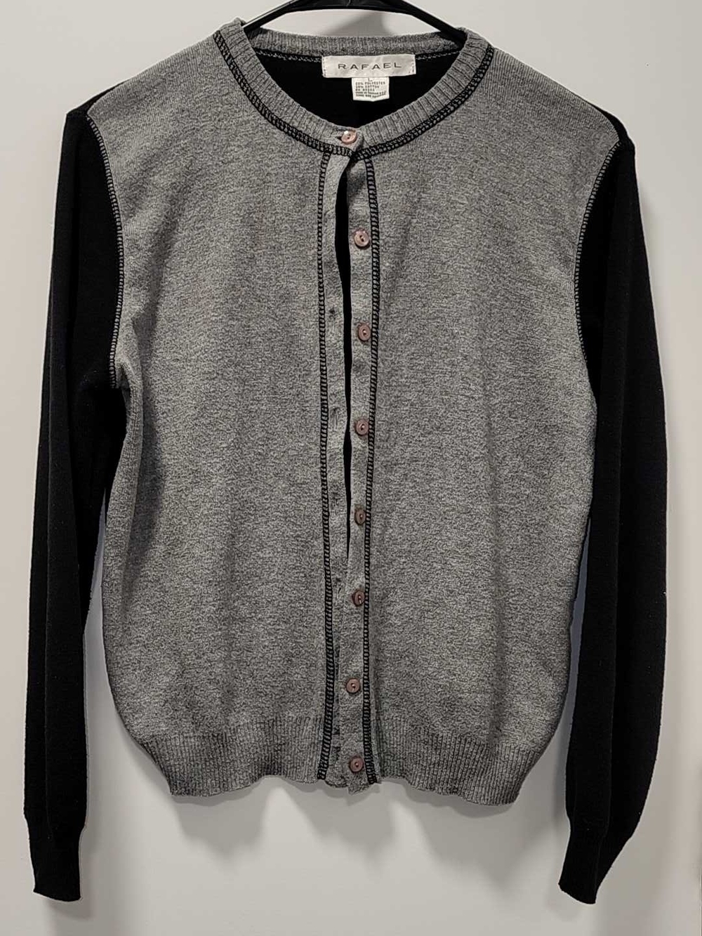 RAFAEL Gray Front-Button Cardigan with Black Sleeves